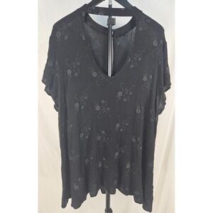 Torrid Top 3X Black Floral Whimsigoth V Neck Embroidered Witchy Dark Romantic